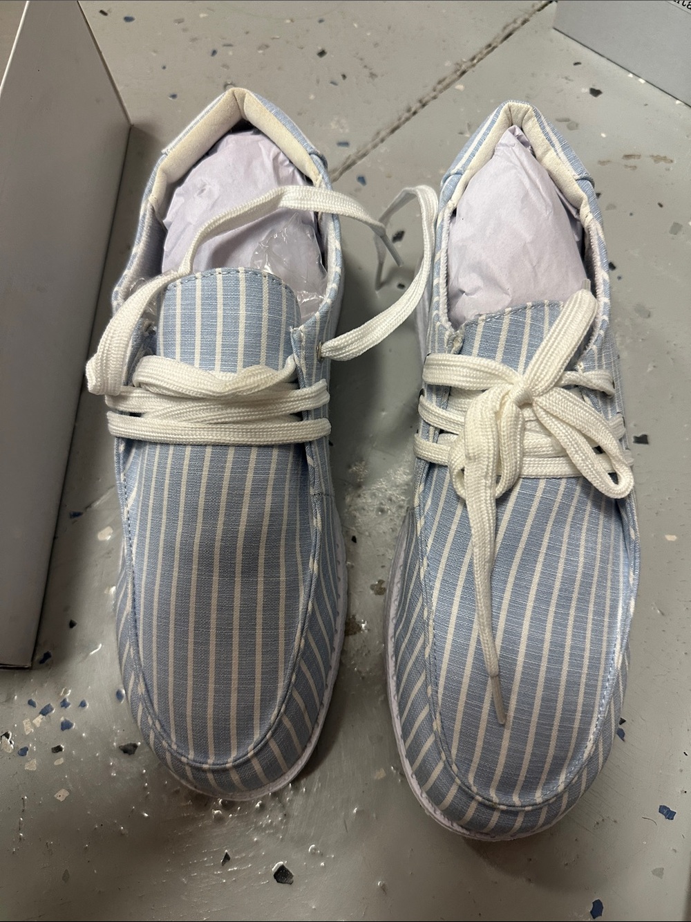 Light Blue & White Striped womens Sneakers